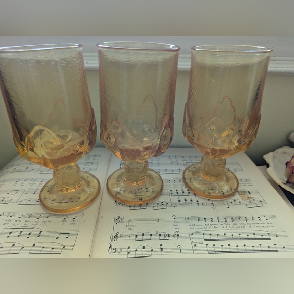 Amber Glass Goblet Set Of 3 - Picture 1 of 7